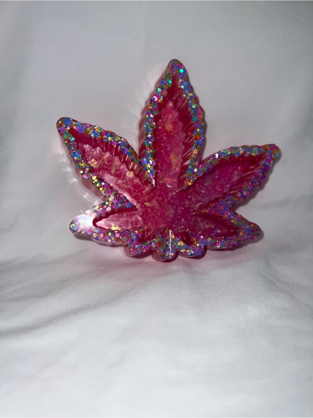 Pink Glitter Leaf Resin Tray - Handmade